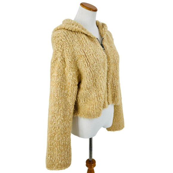 NWOT Free People Cream Beige Cropped Teddy Bear Boho Enchanted Hoodie Jacket - Picture 12 of 16